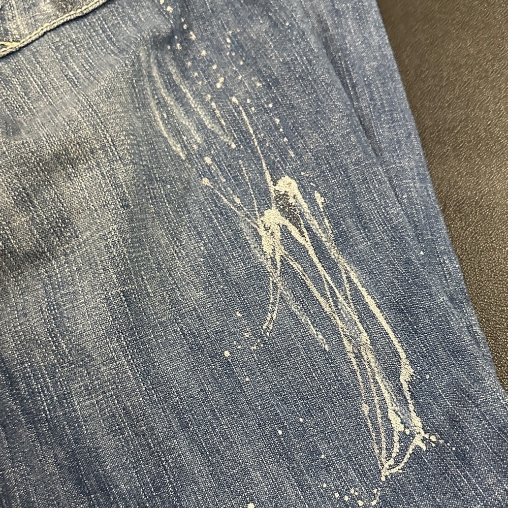 577. Express Zelda Women's Skinny Jeans - Blue with metallic abstract design - Picture 4 of 16